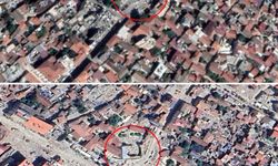 Yıkılan yapılar uydudan görüntülendi