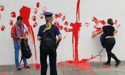 Destekçiler başbakanlık binasını boyadı