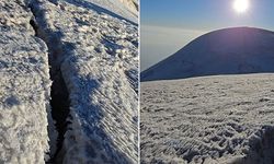 Ağrı Dağı'nın zirvesinde buzul çatlakları görüntülendi