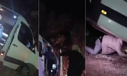 Yolcu minibüsü şarampolde asılı kaldı