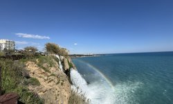 Düden Şelale'sinde gökkuşağı manzarası mest etti