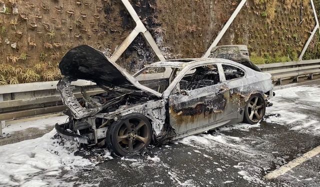Otomobil yol ortasında alev aldı