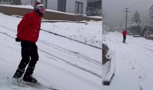 Şehir merkezinde kayak yaptı