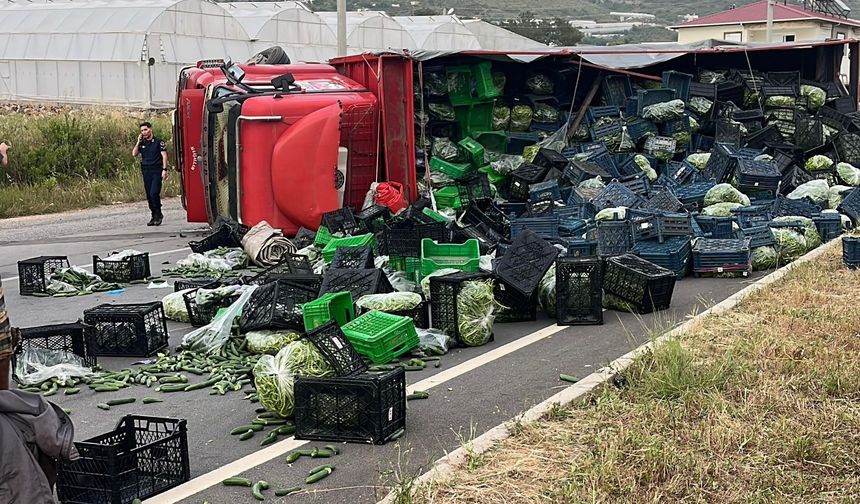 Gazipaşa'da kazada sebzeler yola döküldü