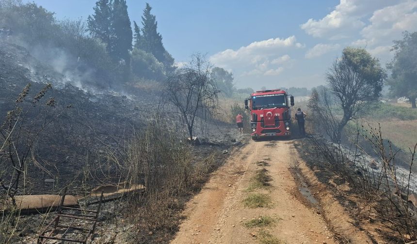 Serik'te otluk ve çalılık alanda yangın
